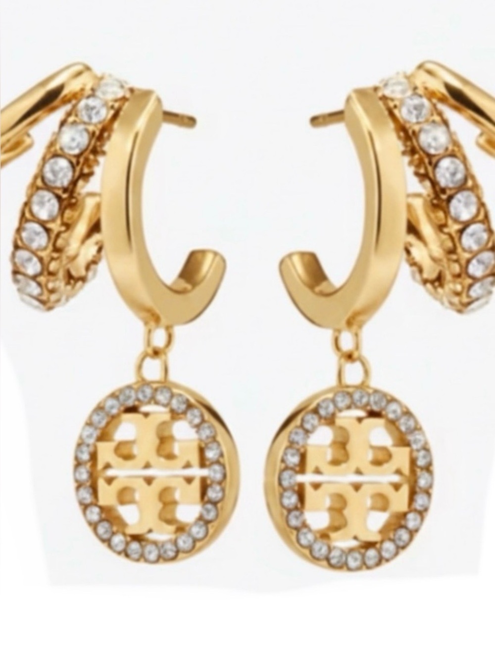 TORY BURCH ICON GOLD PAVÉ TRIPLE HOOP EARRINGS